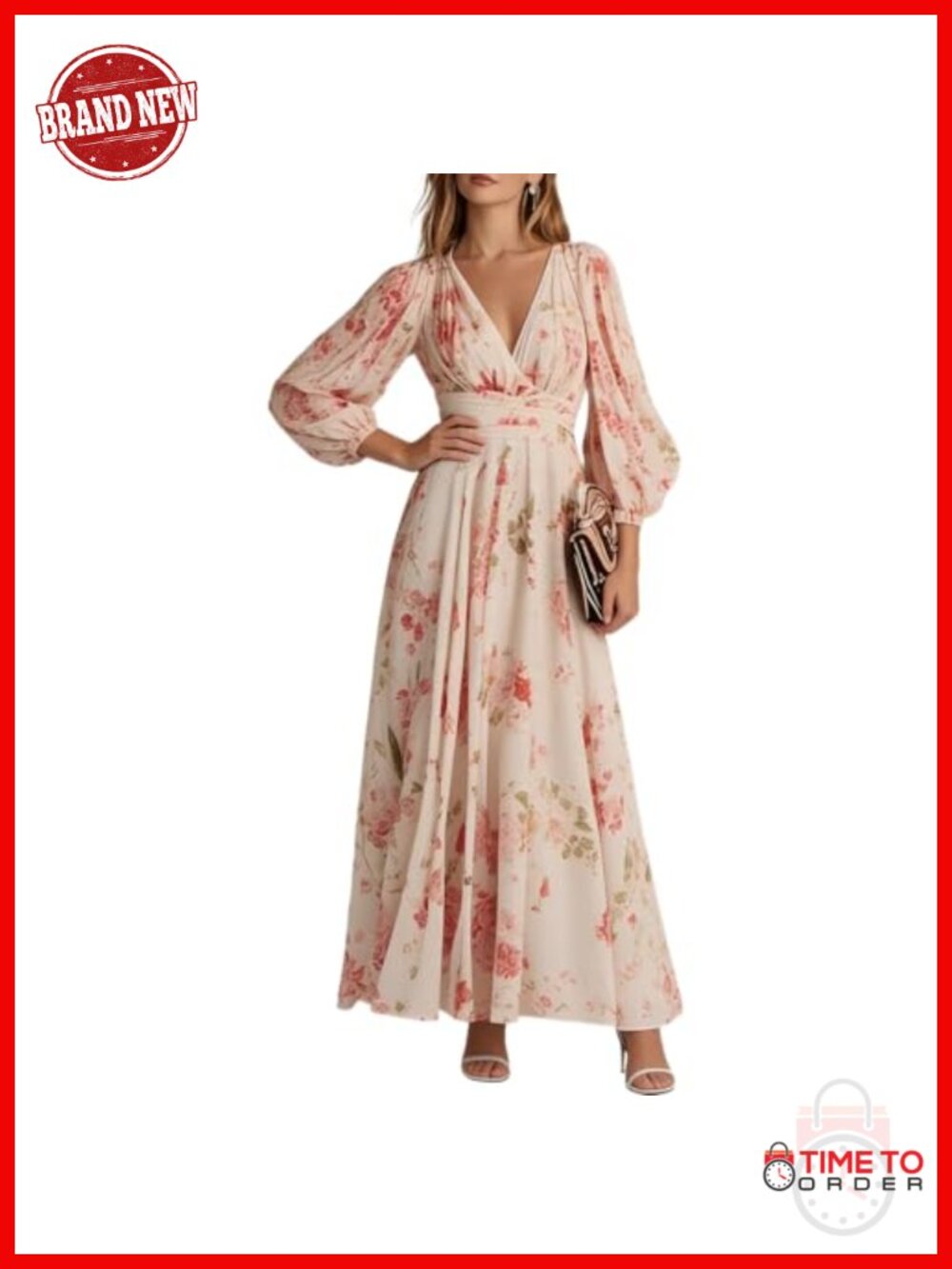 XNC Women's Long Sleeve Floral Chiffon Maxi Dress Casual